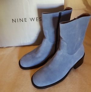 Nine West Battalion Blue Suede Ankle Boots